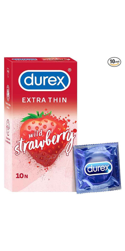 Durex Extra Thin Wild Strawberry Flavoured Condoms for Men - 10s
